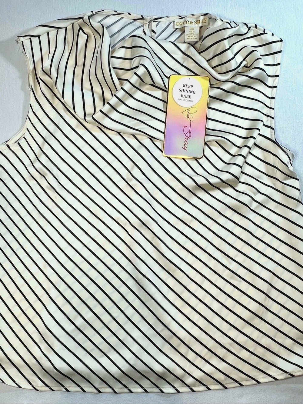 Coco & Shay Cream and Black Striped Sleeveless Cowl Camisole